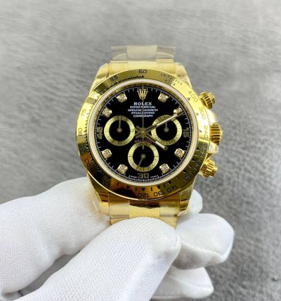 ROLEX Gold Black Replica Daytona 7750 Movement 40MM in Diameter Black Watch
